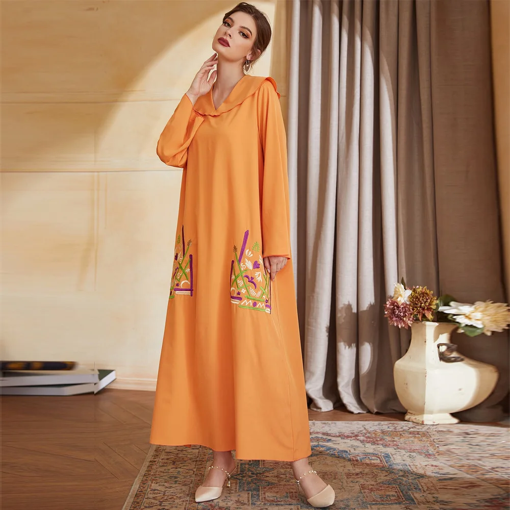 TY-21506 Large Dubai Arab Muslim Fashion 2023 New Flip V-neck Embroidered Robe