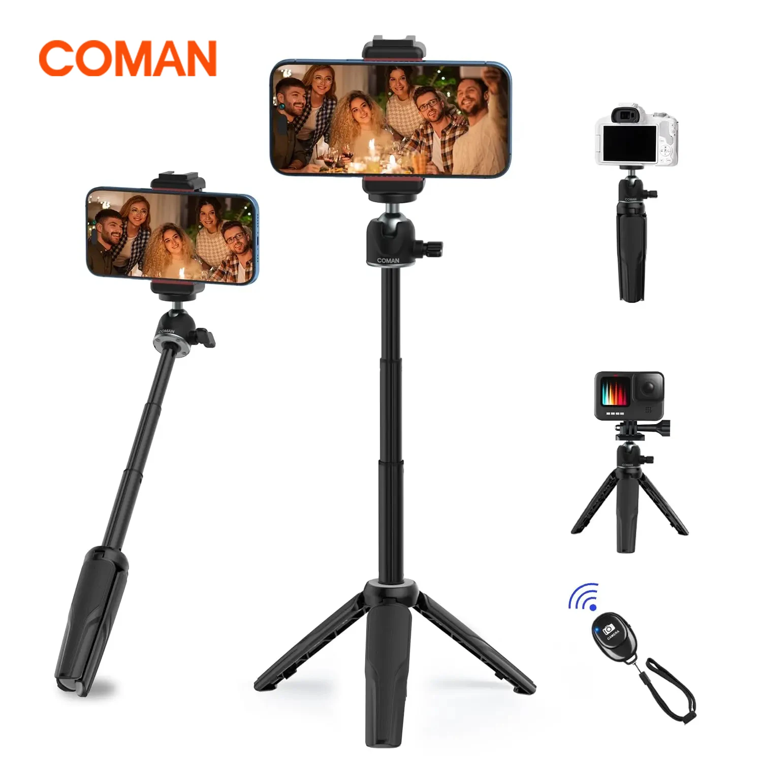 

COMAN MT-30 Vlog Travel Tripod With Phone Mount Holder Holder Vertical Shooting Extend Livestream Tripods For iPhone DSLR Camera