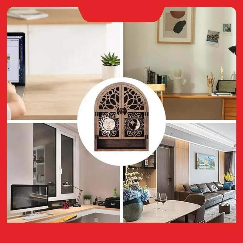 

Хрустальная витрина «Солнце и Луна», креативный декор, 4 полки, натуральная деревянная полка, готическая ведьминская хрустальная витрина для гостиной