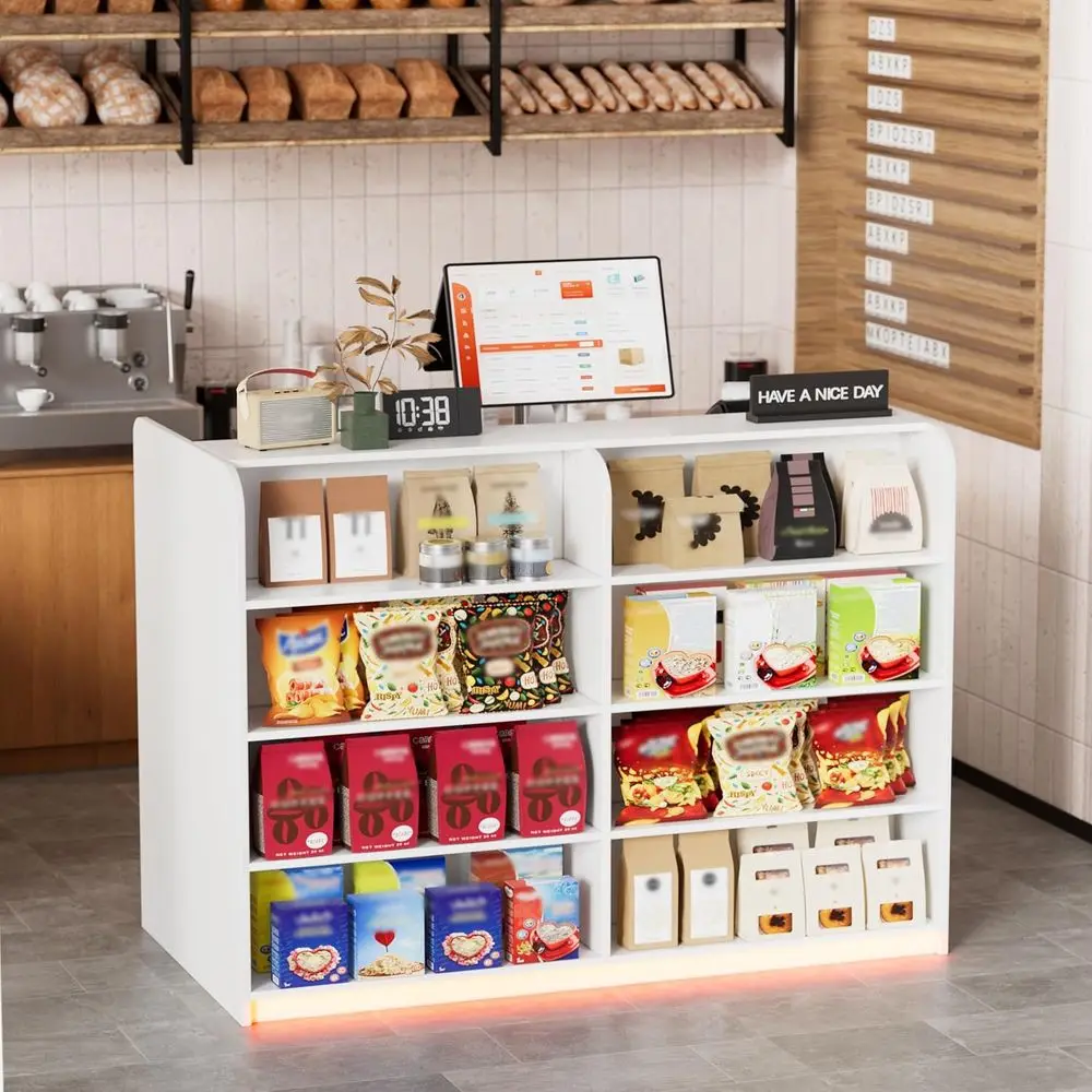 Reception Desk with Counter for Retail & Checkout,Modern Front Desk Reception Room Table with Outer Display Rack, 47.7 inch Reta