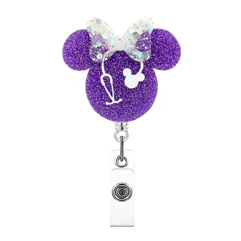 Colorful Shiny Many Minnie Style Rotate Badge Reel Nurse Workers Enfermera ID Holder Retractable Card Holder Accessory