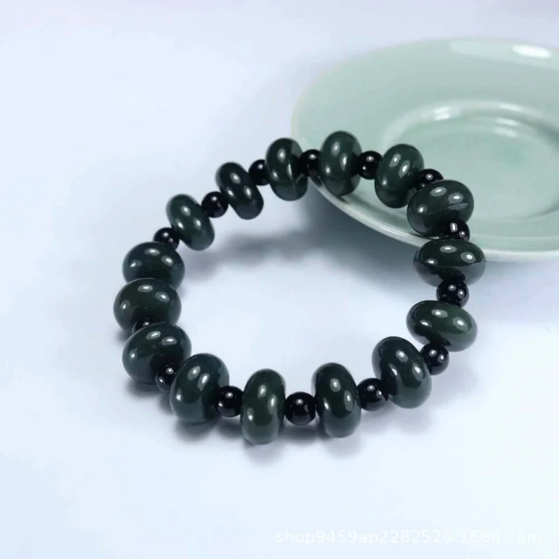 

Hetian Abacus Unisex Qing Jade Fortune Bead Single Circle Bracelet