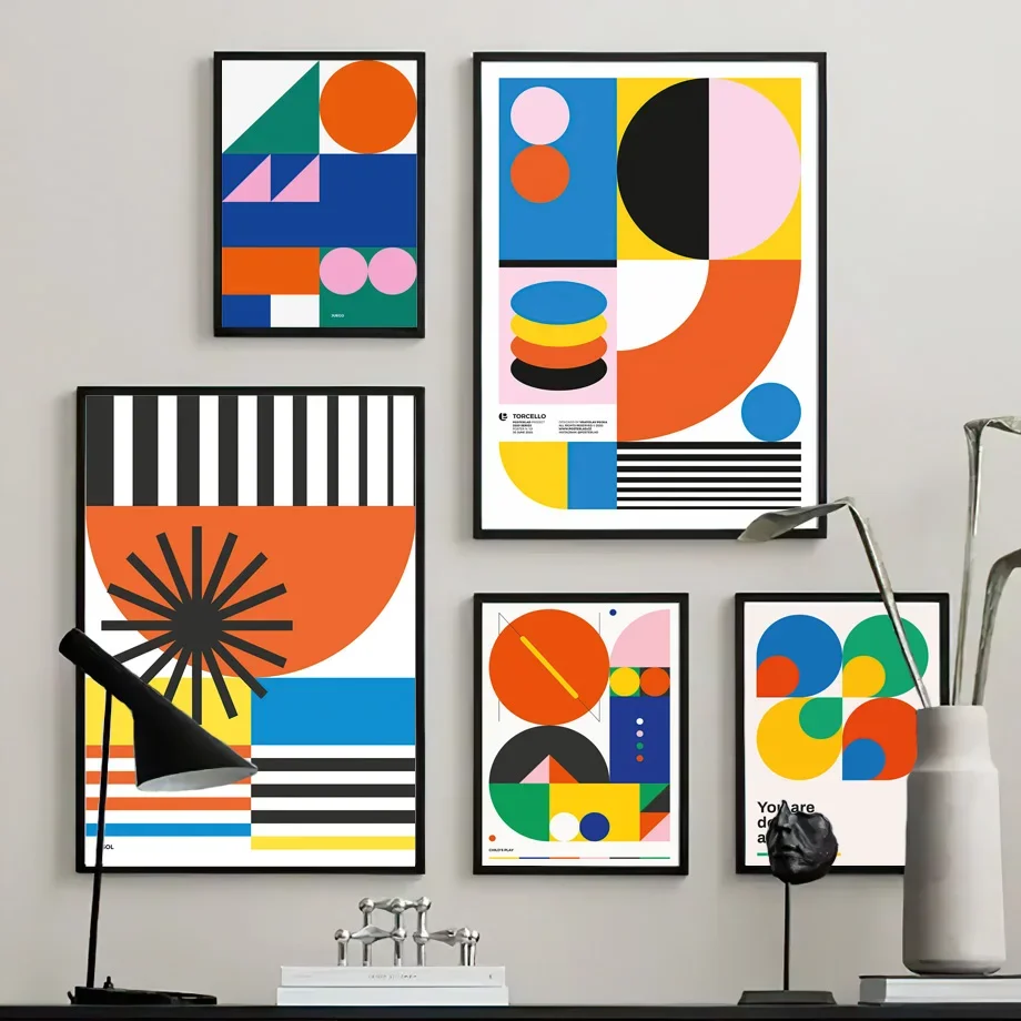 Bauhaus Abstract Exhibition Color Geometric Lines Wall Art Canvas Painting Posters Prints Pictures For Living Room Decoration