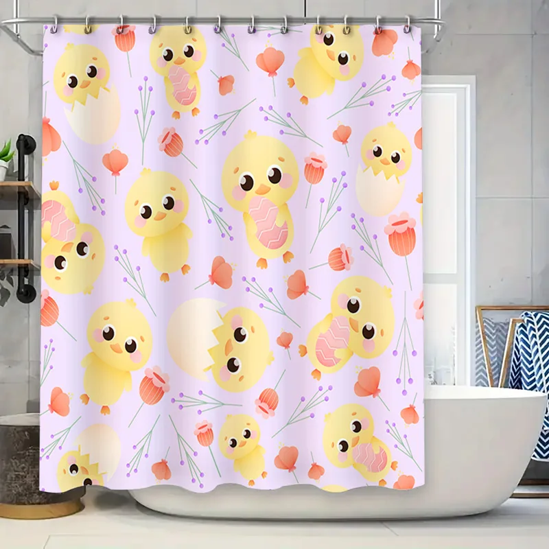 

Очаровательная занавеска для душа с цыплятами, розовая с милой тканью с принтом курицы, водонепроницаемый декор для ванной комнаты для детской комнаты, украшение дома