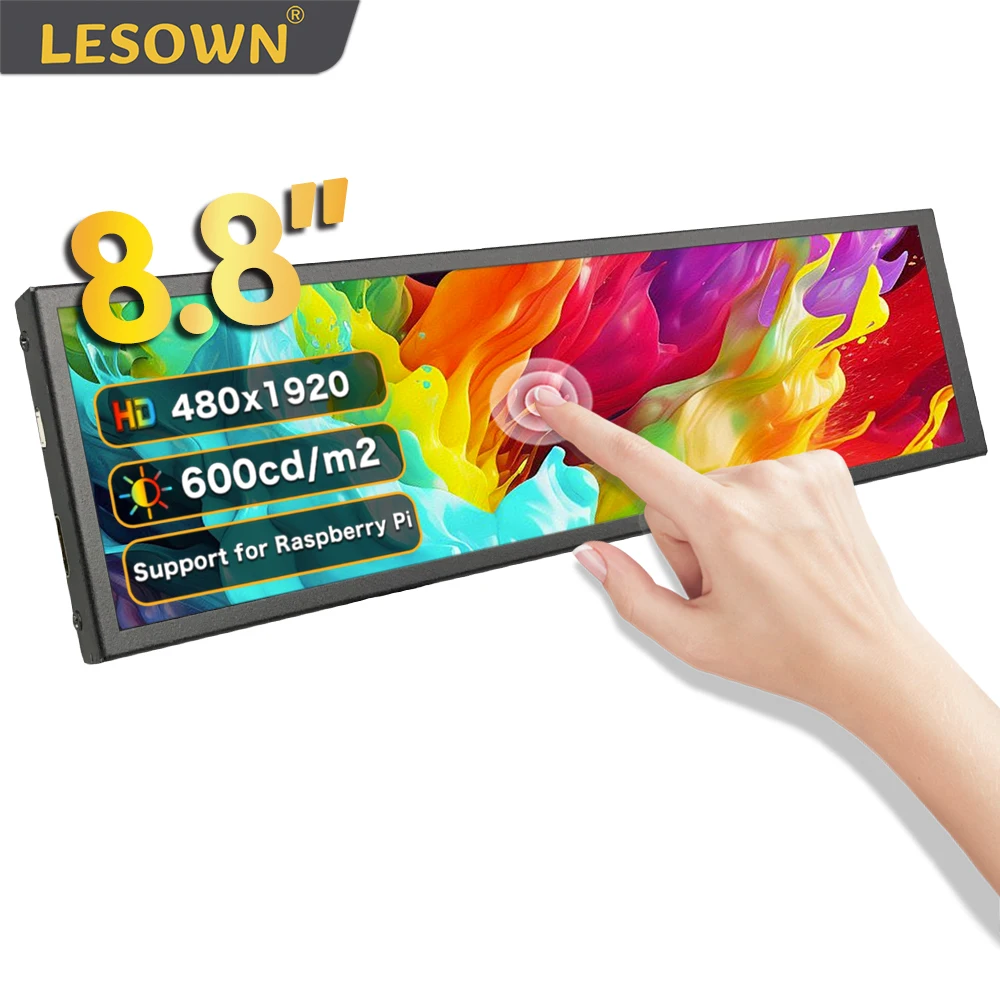 

LESOWN Small Bar Monitor 8.8 inch IPS Additional Monitor 480x1920 Compact Stretched Bar Display for PC Laptop Aida64 GPU CPU RAM