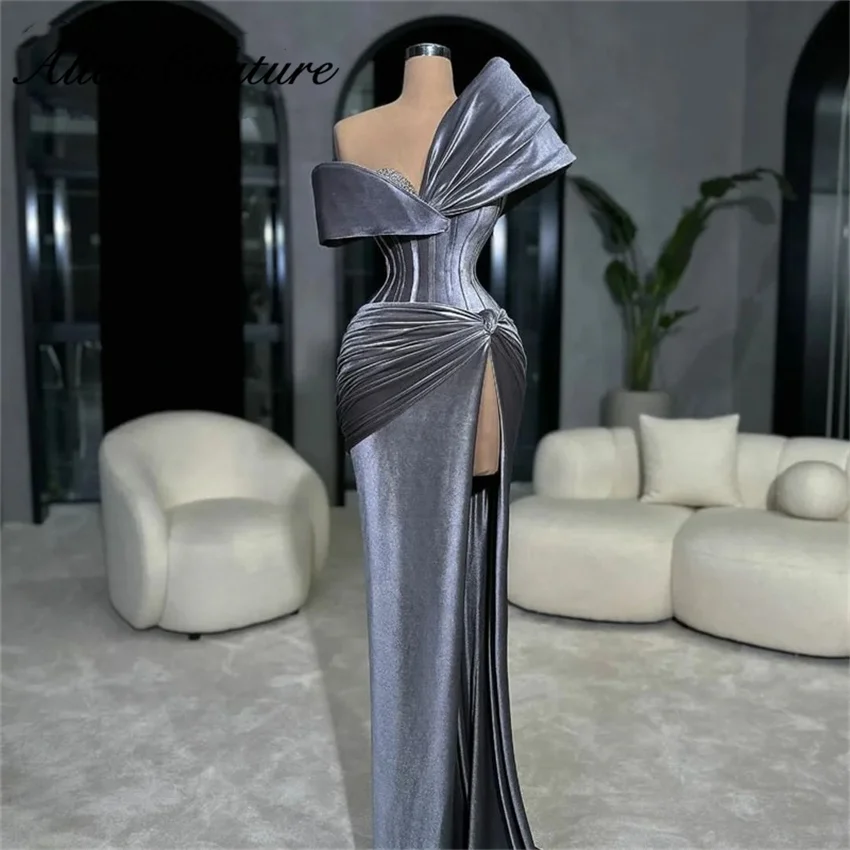 

Luxury Velvet Mermaid Evening Dress 2025 Beading Side Split Prom Dress Simple Bridesmaids Gown Vestidos De Noche Customized