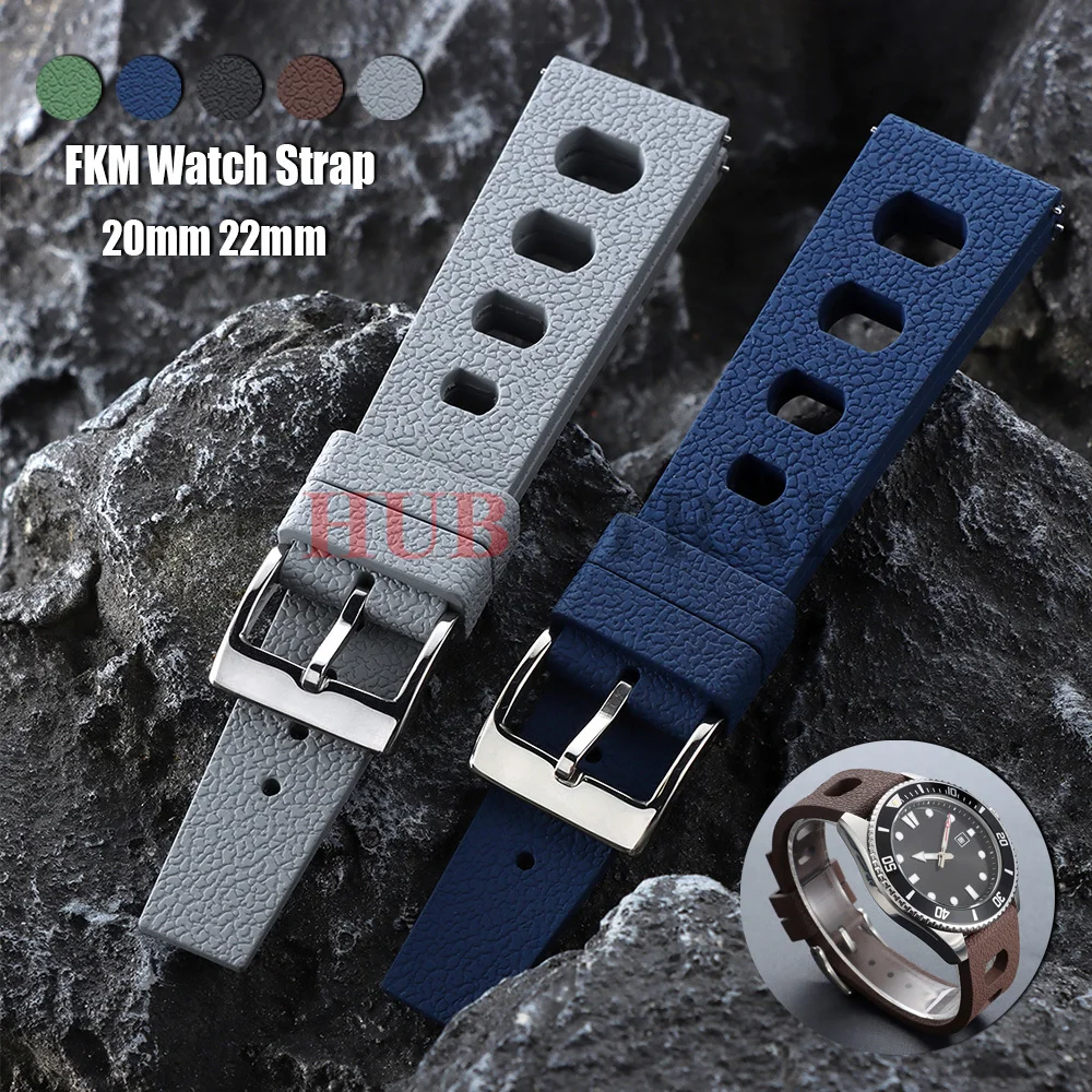 Tropical Fluororubber Watch Band for Oris for Seiko for Citizen for IWC 20mm 22mm Quick Release Watchband FKM Smart Watch Strap