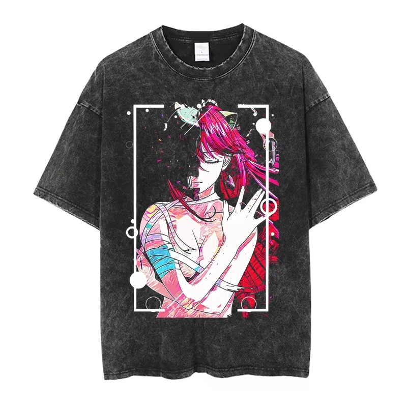 Elfen Lied Lucy Manga Graphic T‑shirt Vintage Washed Oversized Unisex Men Women Pure Cotton Casual Streetwear Daily Wear Tops