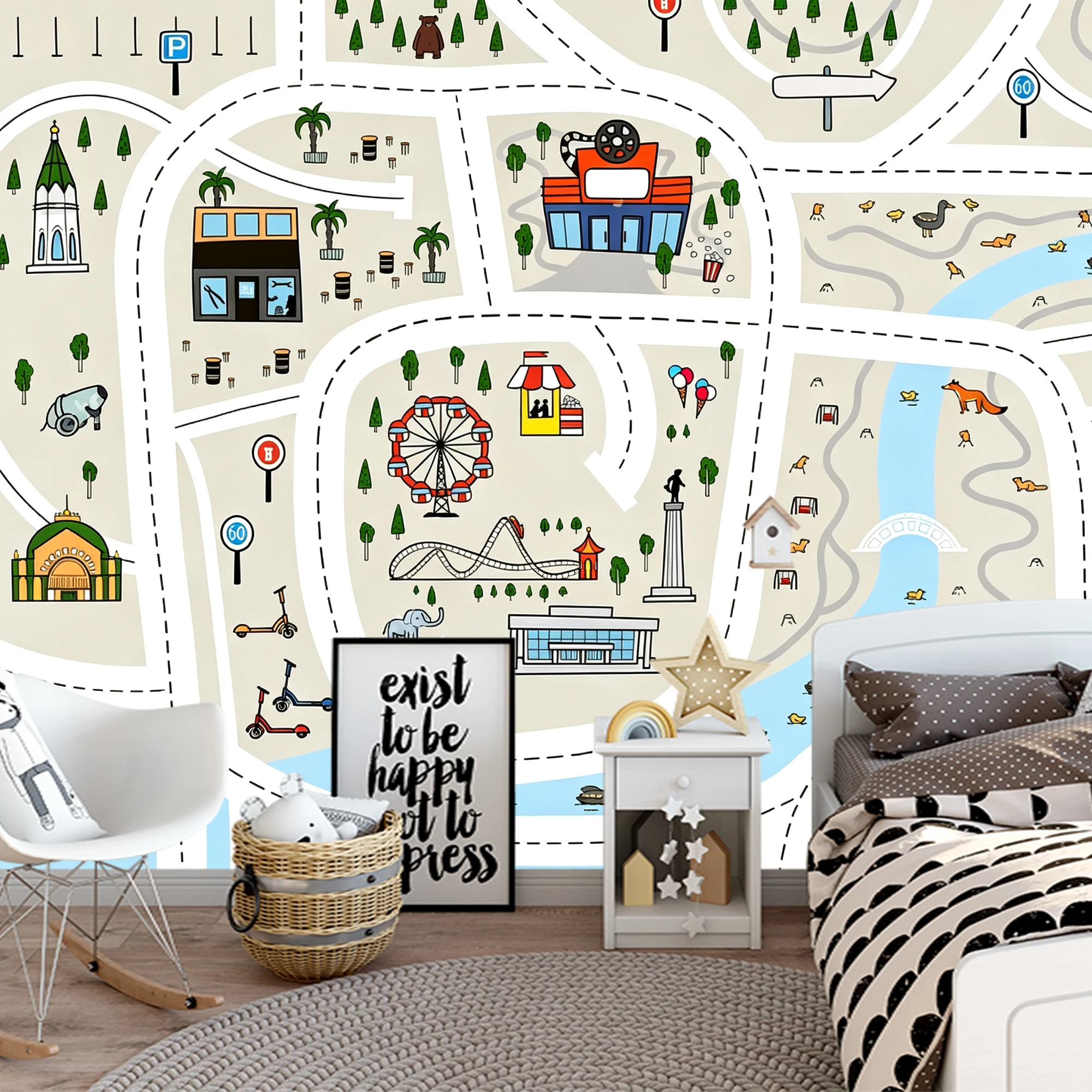 Milofi Customization Cartoon City Wallpaper Amusement Park Traffic Road Wall Mural For Kids Playroom Bedroom Decor