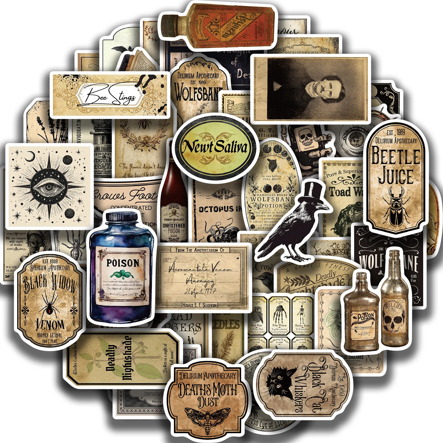 

50pcs Vintage Magic Potion Label Stickers Gothic Waterproof Sticker Decorative For Bottle Window Notebook Luggage Decals Toys