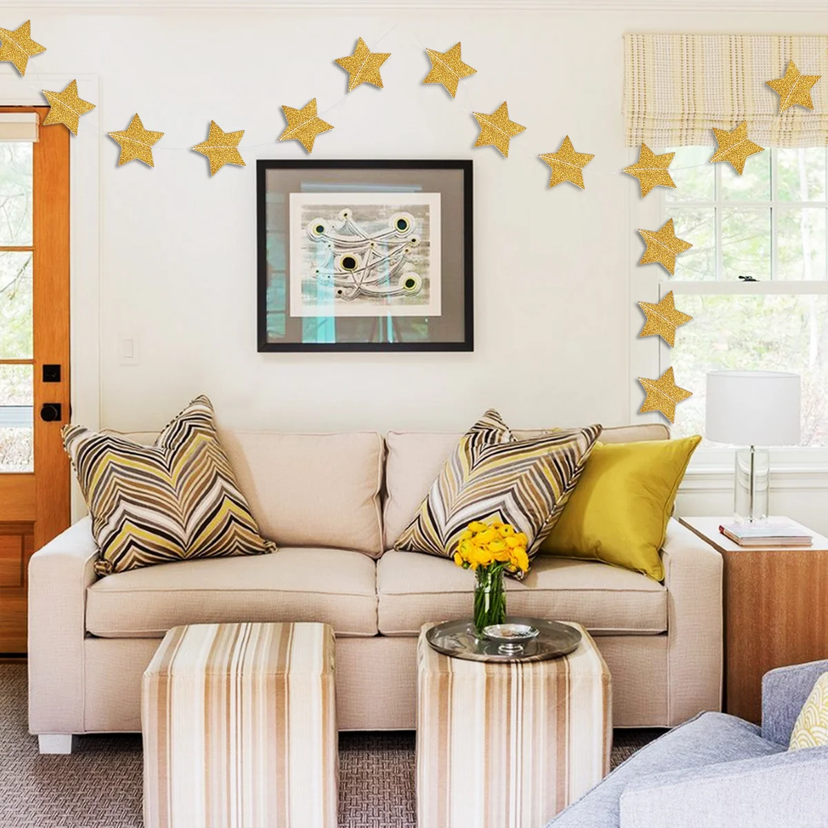 

Gold Star Garland 2M Glitter Golden Little Star Banner Christmas Baby Shower Party Decor Wedding Celebration Garland