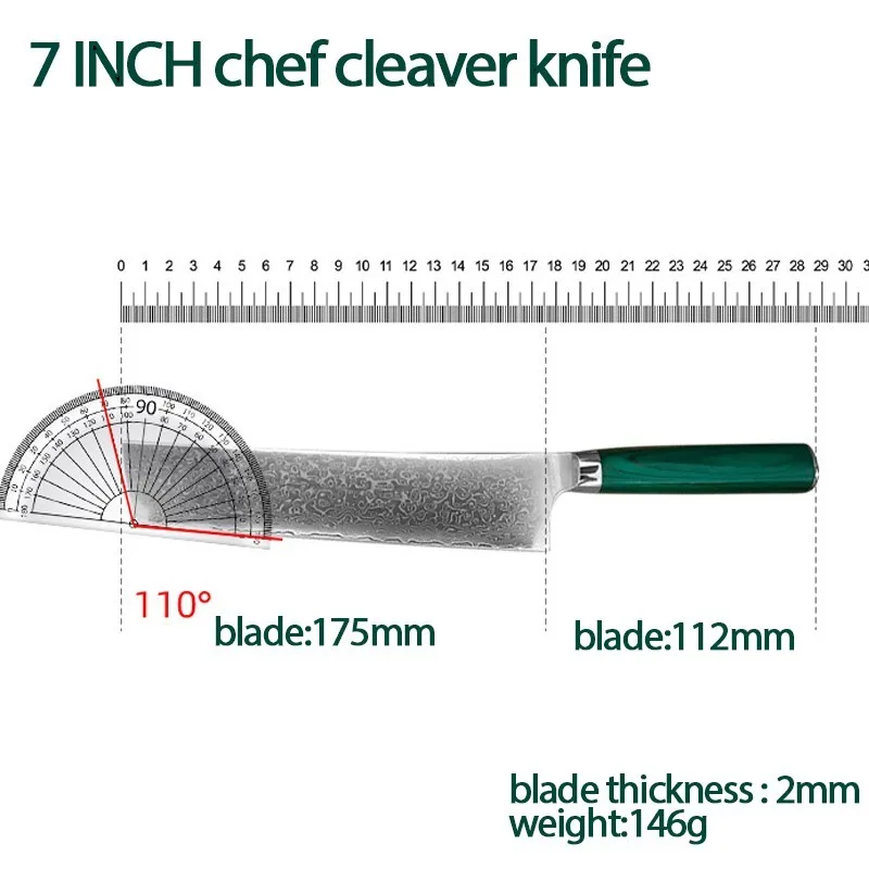Damascus Steel Nakiri Knife Kitchen Meat Cleaver Slicing Boning Barbecue Cutting Sushi Knife Full Tang Balanced Handle Kitchen - view 6