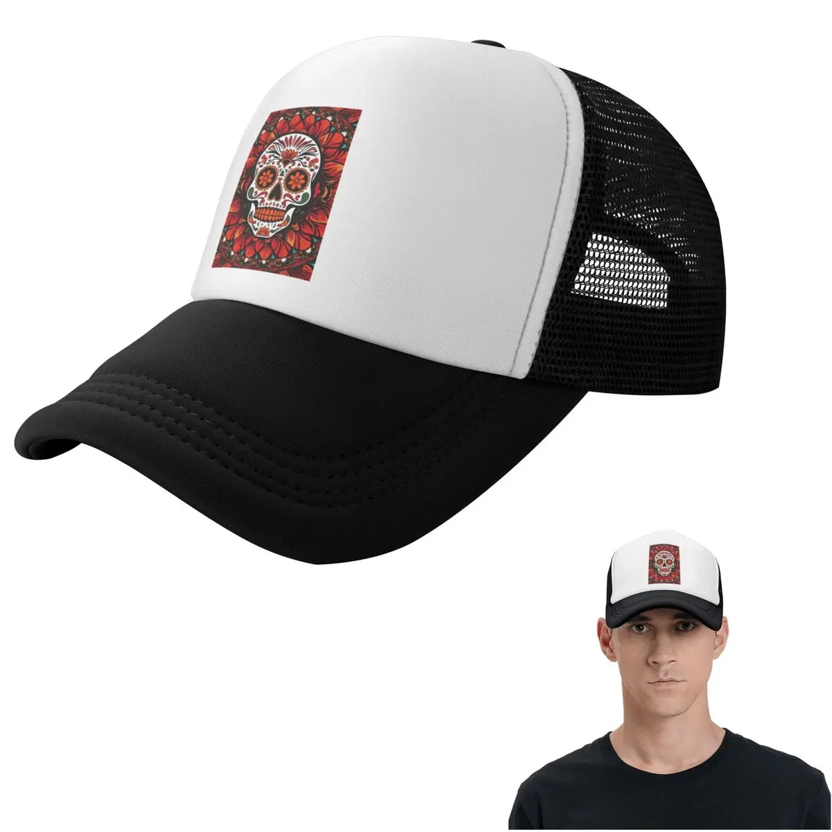 Mexican Skull Calavera Illustration (5) Cap Fashion Mesh Baseball Caps Adjustable Hat Hip Hop Summer Unisex Baseball Hats
