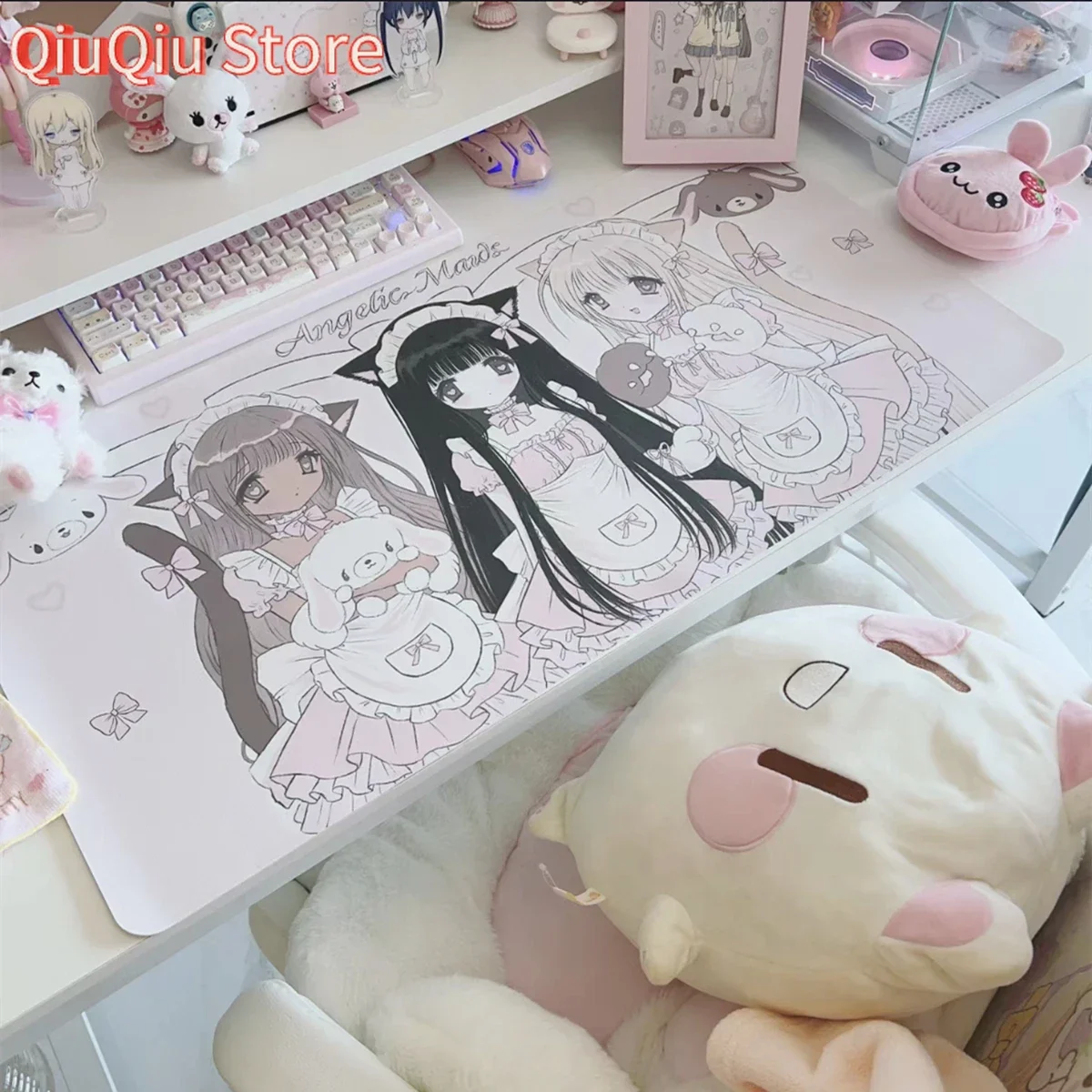 Niedliches Cartoon-Anime-Mädchen Tischset Handgefertigtes Tischset Mauspad Tischmatte Süßes Rosa Geschenk Computer-Tastatur Rutschfeste Mausunterlage