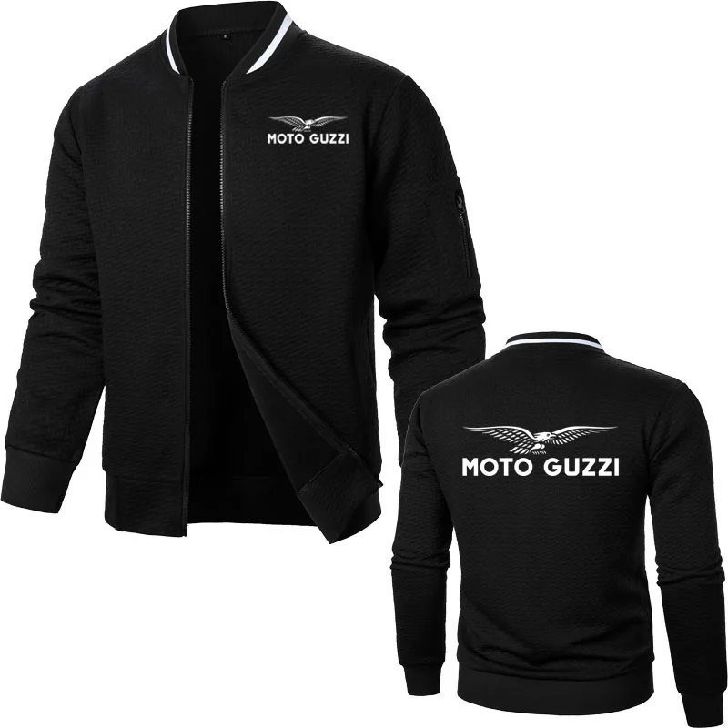 Spring Autumn Fleece Men's motorcycle jacket Moto guzzi print Outdoor leisure sports novelty men's sweatshirt cardigan jacket