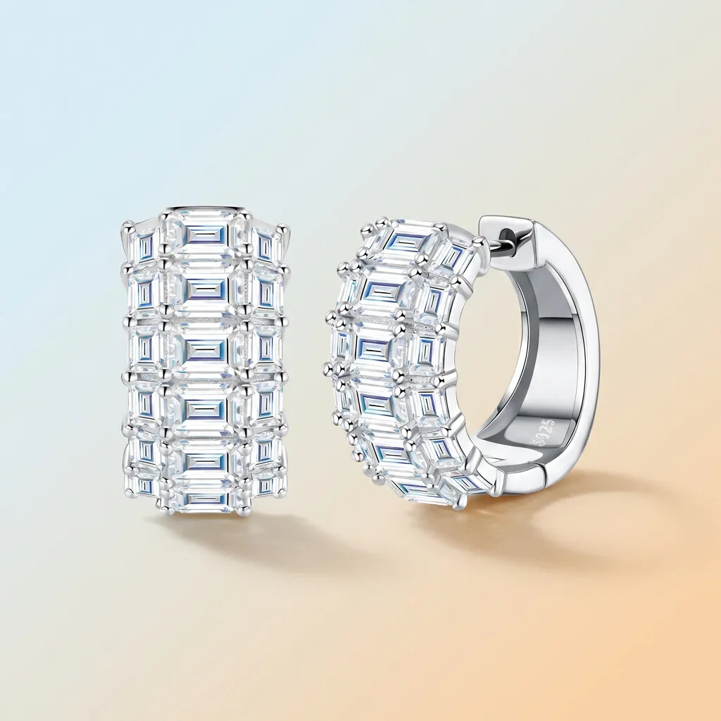 SONGYUN Moissanite Diamond Jewelry Fashion Commuter Rectangular Moissanite Earrings S925 Silver Ear Jewelry for Women