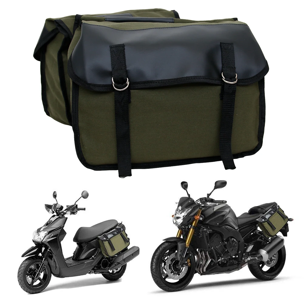 

1PCS Motorcycle Saddle Bag with two Straps Canvas Leather Side Back Seat Capacity Luggage Bags For Motorcycles