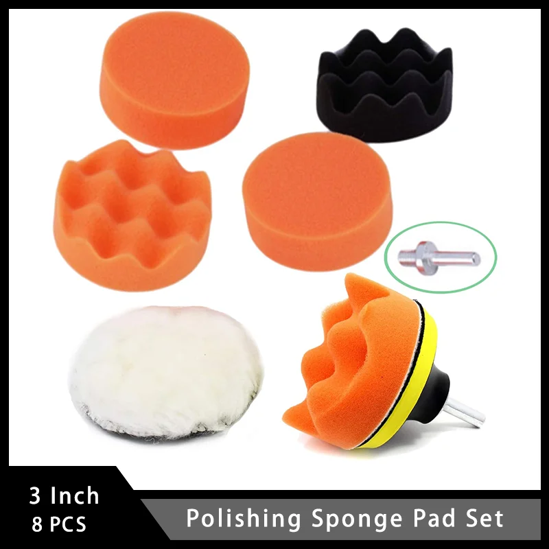 

3 Inch Polishing Sponge Wheel Set 8 Pcs with Buffing Pads Kit Foam Polish Pads for Waxing and Polishing Improving Lightness