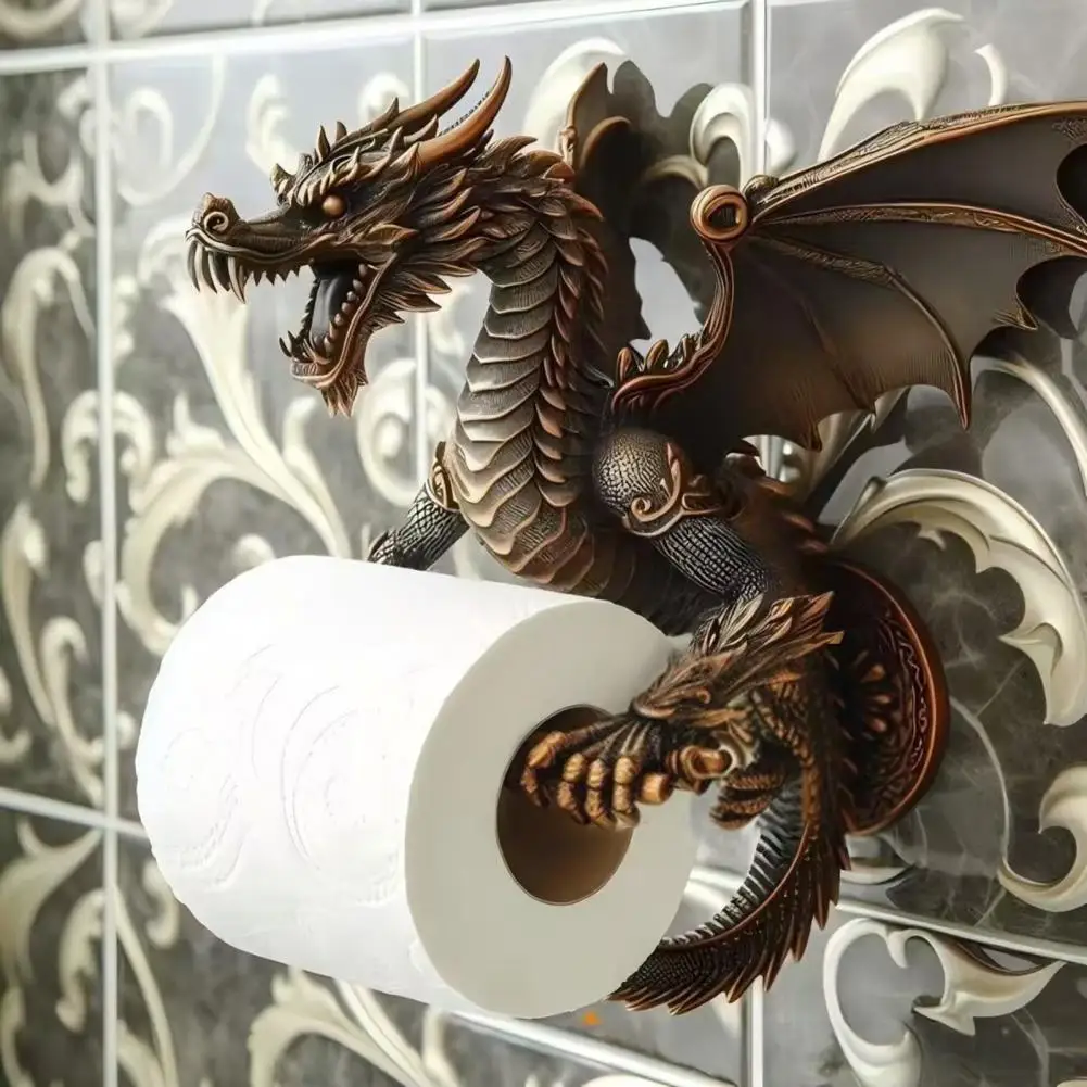 Novelty Bathroom Accessories Dragon Tissue Roll Dispenser Decorative Toilet Paper Holder for Bathroom Kitchen Fantasy Dragon