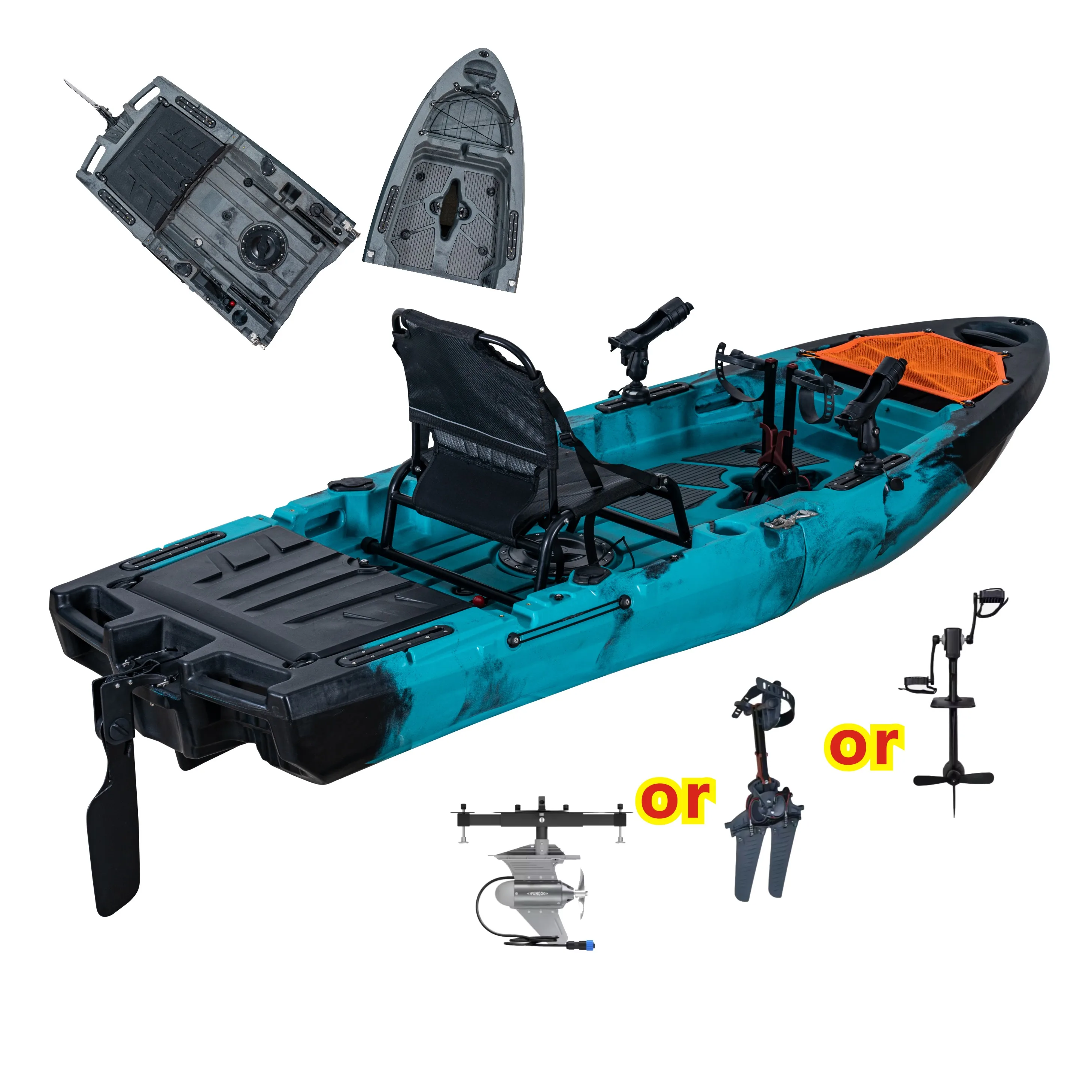 

9ft Pedal-Fin Drive Propeller Kayak With Easy Transport Storage Motorized Features Sit-Top Modular Kayak For 1 Person Fishing