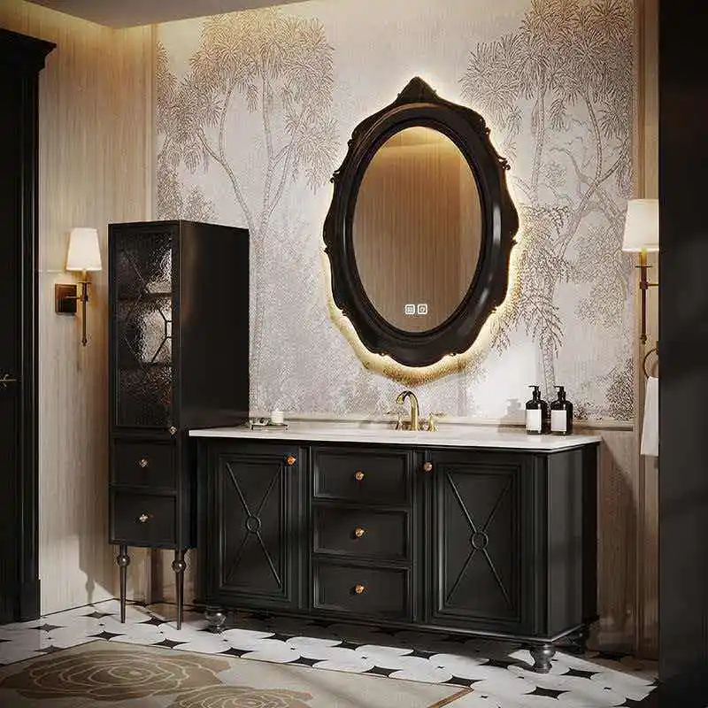 Oak floor-to-ceiling bathroom cabinet combination, toilet vanity, wash basin cabinet