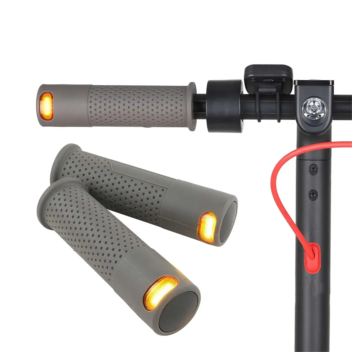 

Y480A-Scooter Hand Bar Grips with Turn Signal Light Handlebar for / E-Scooters Handle with Slot Grip Gray