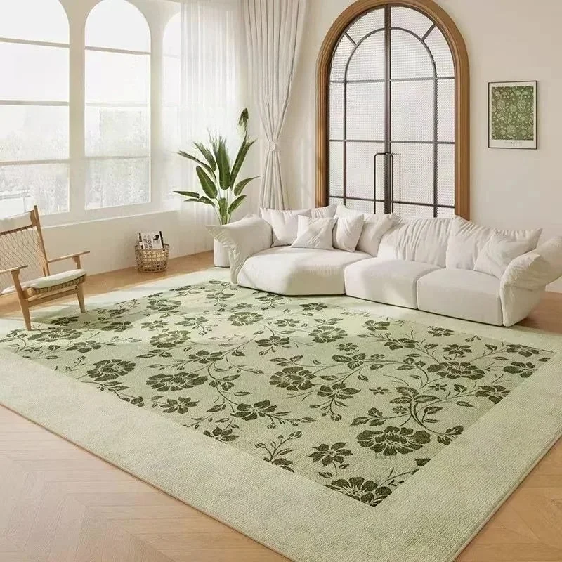 Green Botanical Border Rectangle Area Rug Floor Mat Vintage Leaf Floral Frame Print Carpet for Living Room Home Decor