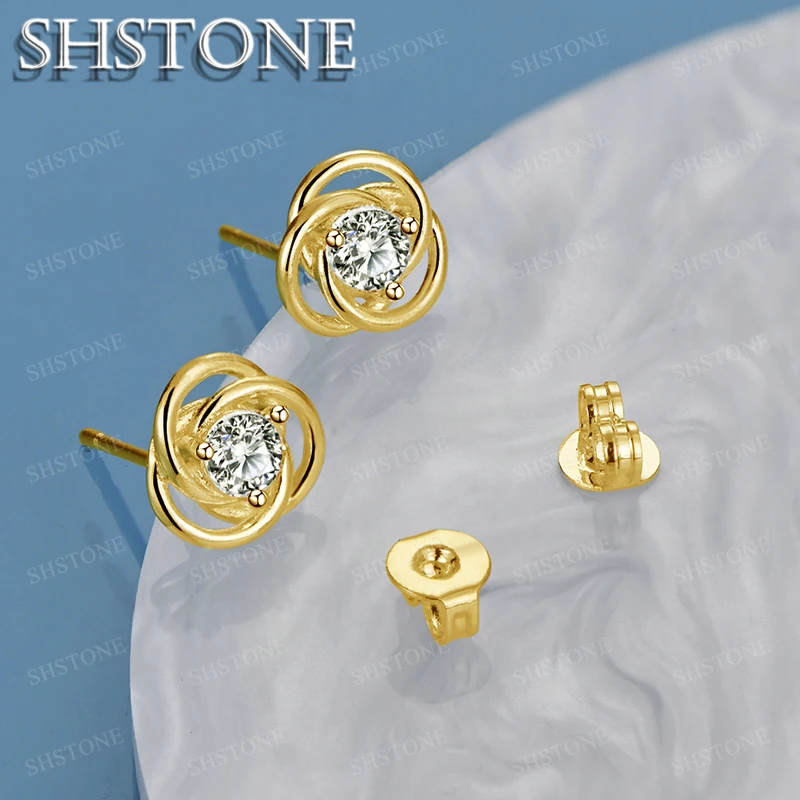 

SHSTONE 18K Gold Zircon Rose Flower Earrings For Women Party Wedding Fashion Charm Jewelry 925 Sterling Silver Hoop Earring Gift