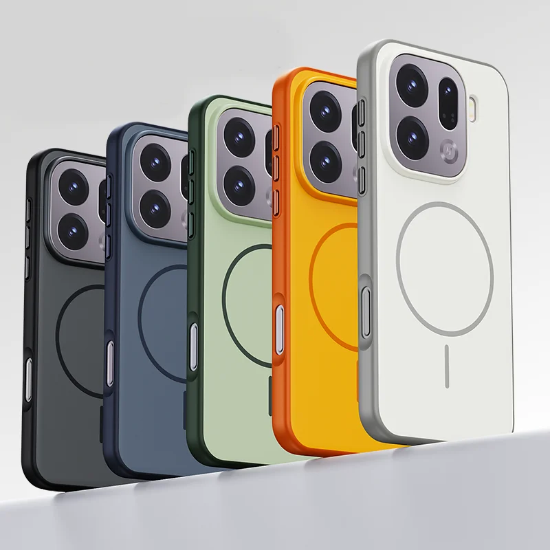 Für OPPO Find X9 X9 Pro Handyhülle Magnetische Zweifarbige Matte PC+TPU Hautfreundliche Rückseite mit Metallknopf für Find X 9