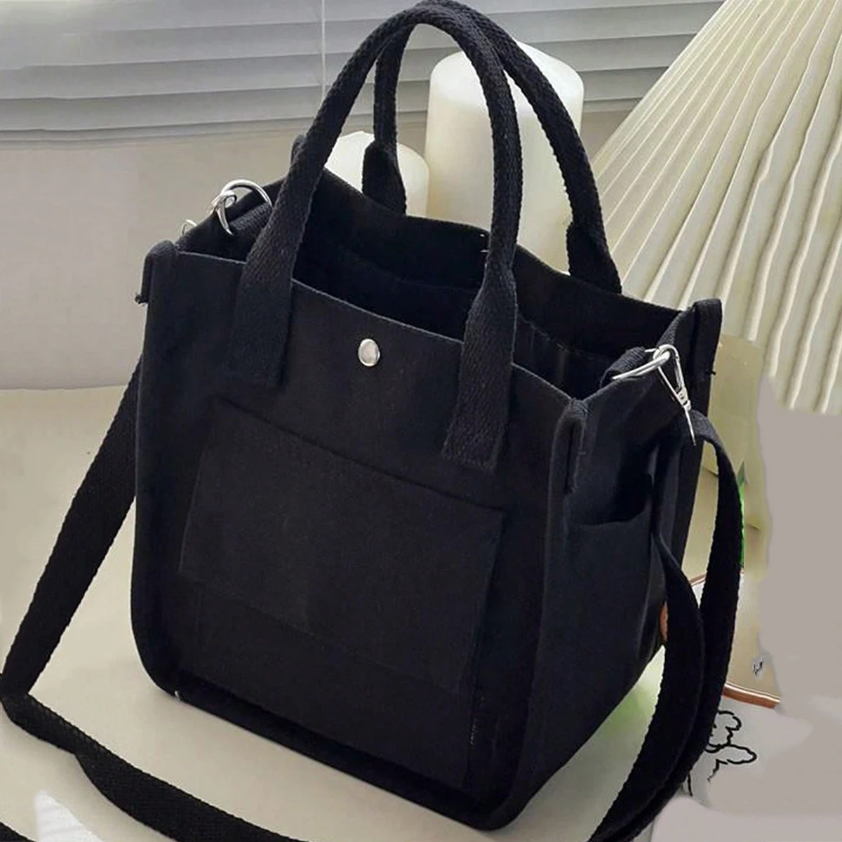 

Casual fashion canvas tote bag multi-pocket versatile messenger bag lunch storage bag simple striped large capacity shoulder bag