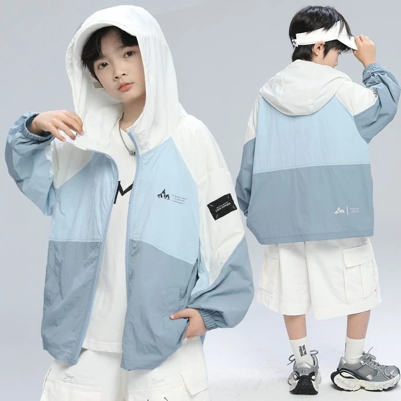 New Summer Outdoor Clothes for Children Boy Sunscreen Clothing Kids Baby Top Coat Teenager 120-180 5-18Y Students Hooded Jacket