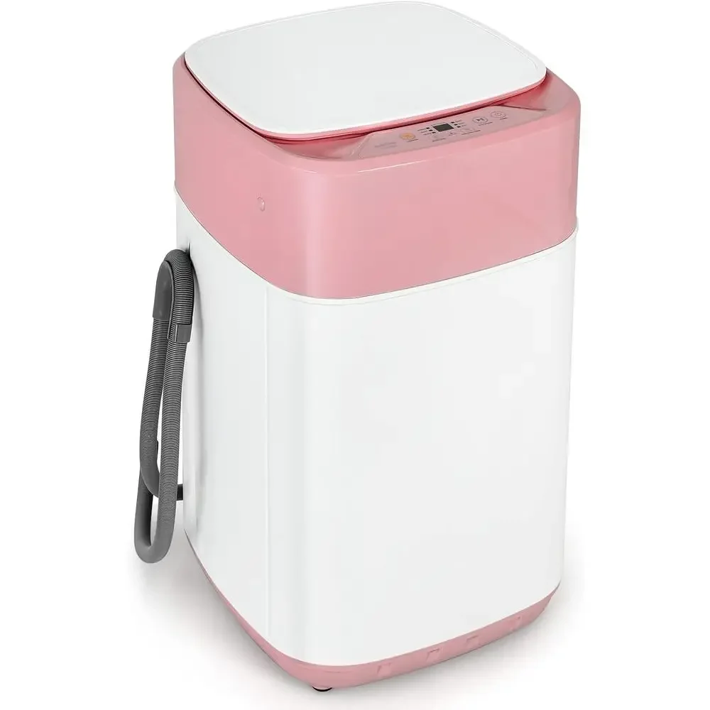 Compact 8lb Top-Load Washer and Spin Dryer Combo, 6 Cycles, 6 Water Levels, Built-in Pump, Ideal for Dorms (Pink & White)