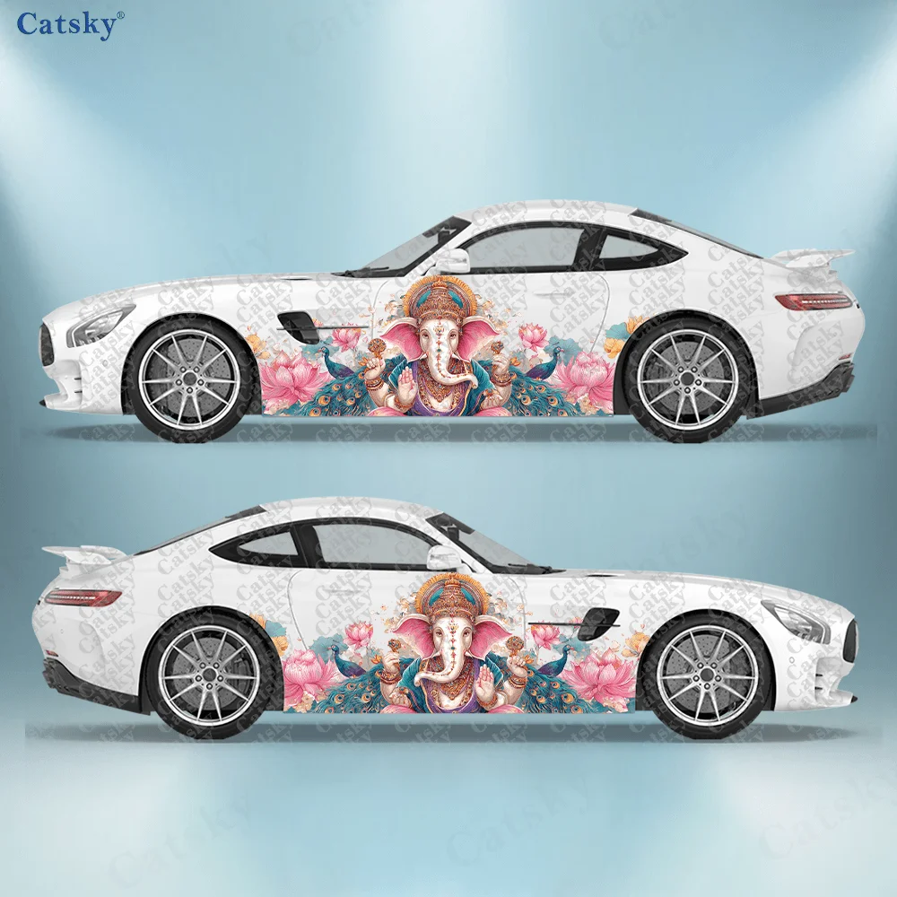 2pcs Gorgeous elephant head flower peacock decal, suitable for cars and trucks, durable, fade-resistant, easy to install and rem