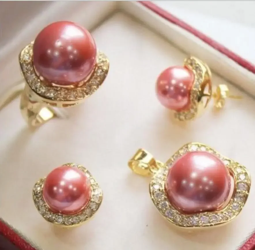 

Jewelry pink shell pearl pendant necklace ring earring sets