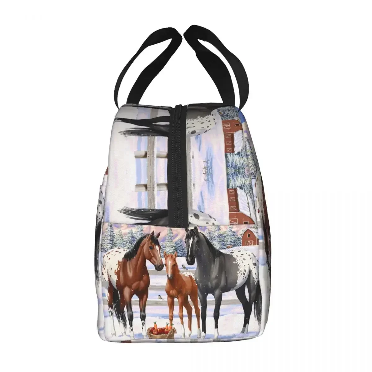 Custom Horses In Winter Lunch Bag Women Thermal Cooler Insulated  Box for Children School