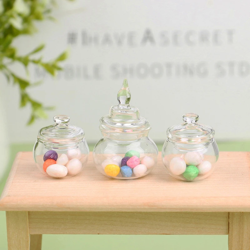 1:12 Scale Dollhouse Mini Glass Jar Candy Bottle Storage Tank Transparent Tiny Vial Wishing Bottle Home Kitchen Kids Decor Toy