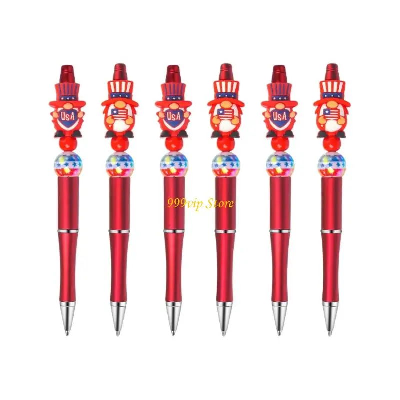 

C90C 6PCS Independence Day Themed Beading Pen Cartoon Beaded Pen Childrens Educational Writing Tool Holiday Party Supplies