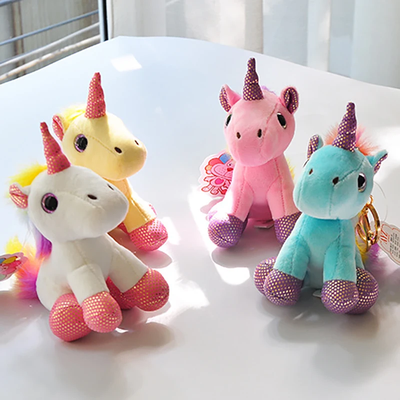 Cartoon bunte Einhorn Plüsch Puppe Schlüssel bund Spaß niedlichen Tiers pielzeug Jungen Mädchen Rucksäcke dekorative Anhänger Kinder Geburtstags geschenk