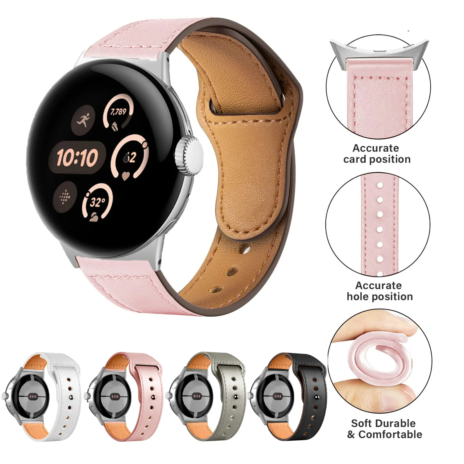Leather Strap with Reverse Clasp for Google Watch Pixel 3 45mm Strap Leather Reverse Buckle Watch Strap