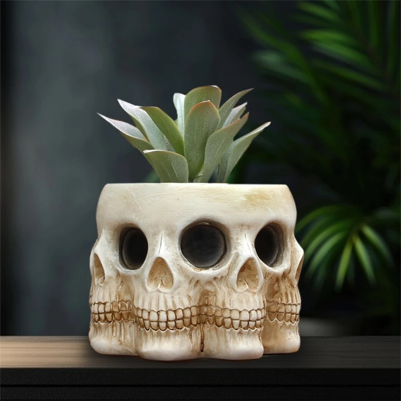 เรซิ่นกะโหลกศีรษะรูปดอกไม้หม้อสำนักงานชาวไร่Skullดอกไม้หม้อตกแต่งDropshipping