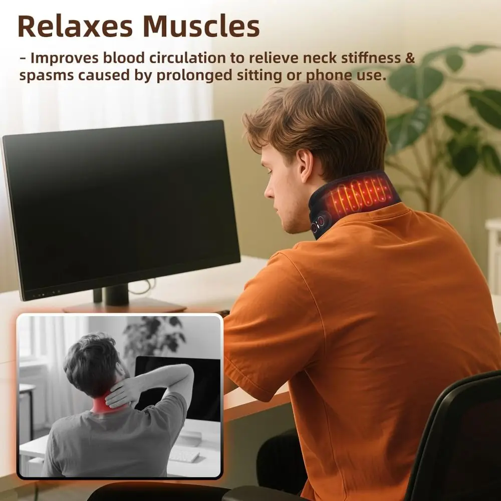 Calor sem fio aquecimento massagem envoltório vibração recarregável massageador pescoço envoltório 3 níveis de calor cinta estendida