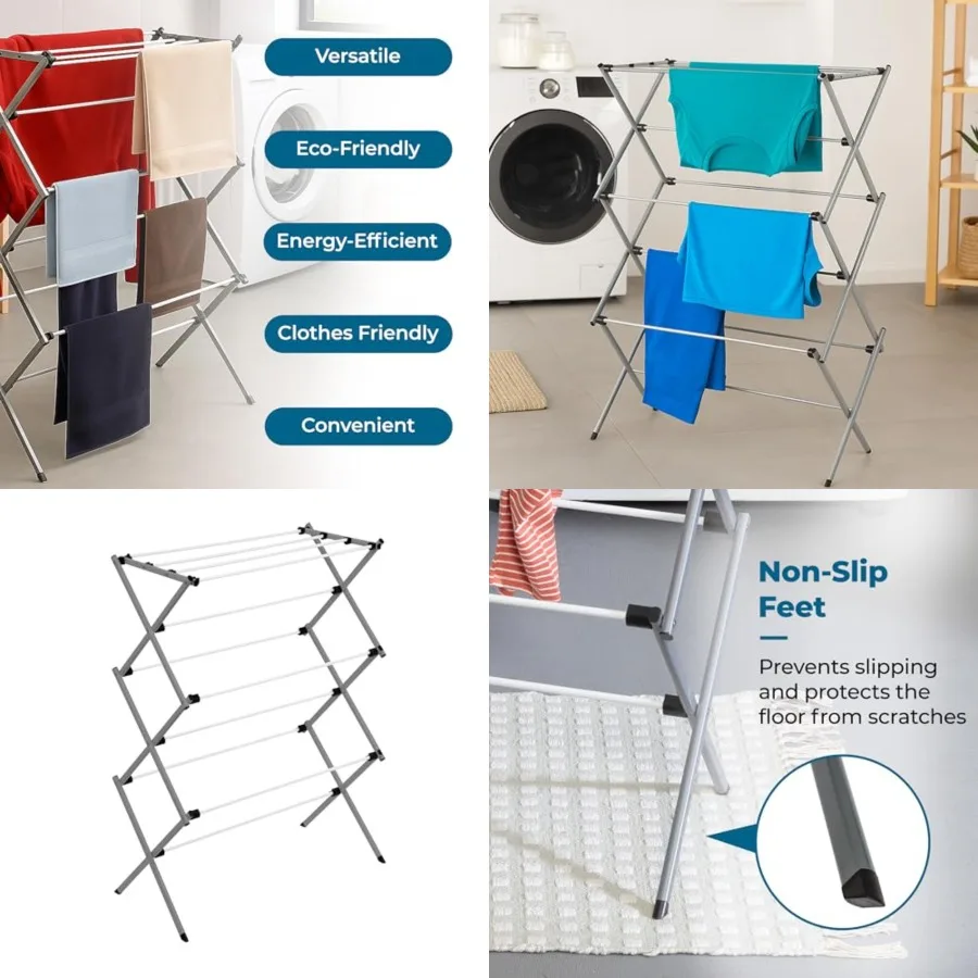 

Collapsible Clothes Drying Rack Durable, Space-Saving Laundry Towel Rack, Sturdy Clothing Rack for Hanging Clothes Indoors Outd
