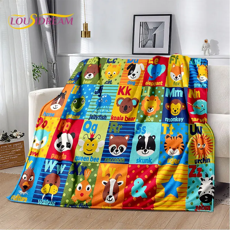 ABC Cartoon Alphabet Children Kids Early Education Soft Plush Blanket,Flannel Blanket Throw Blanket for Living Room Bedroom Sofa