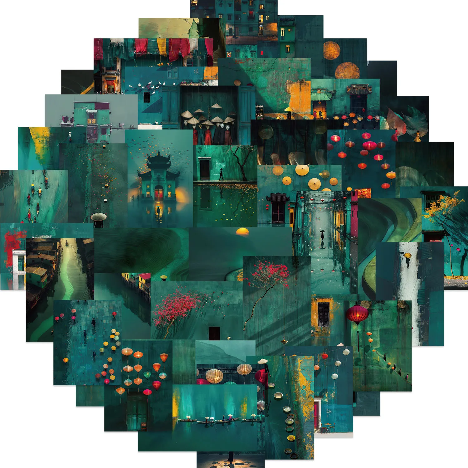 ベトナムの風景ステッカー,手工芸品,ラップトップ,電話のボトル,荷物,防水落書き,ビニールステッカー,緑,夏,50個