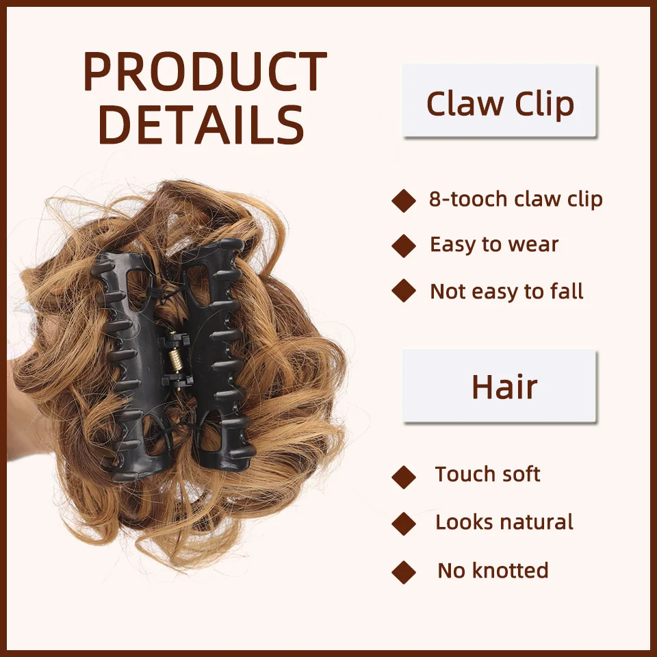 Xnaira Messy Hair Bun Synthetic Claw Clip in Chignon for Women Hair Scrunchies Extension Curly Wavy Messy Updo Hairpiece