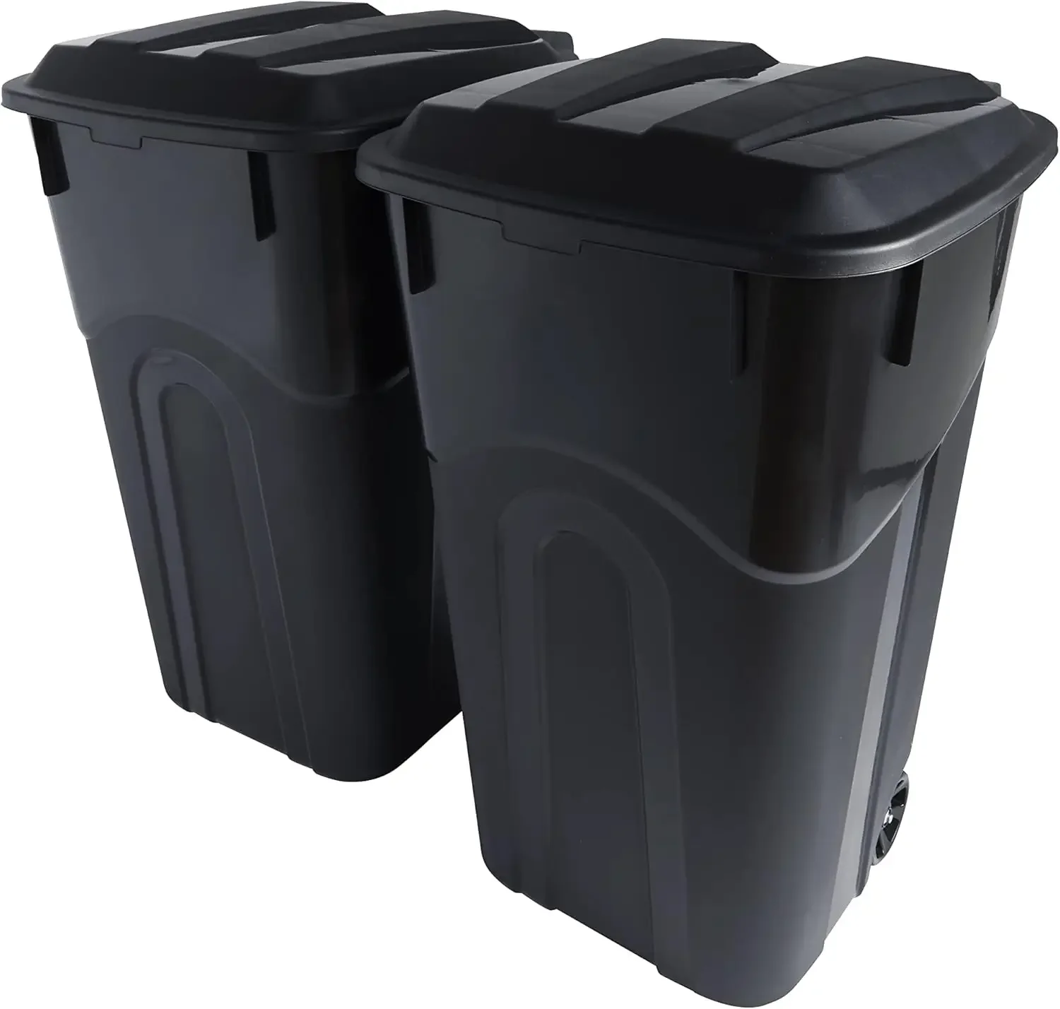 United Solutions 32 Gallon Wheeled Outdoor Garbage Can with Attached Snap Lock Lid and Heavy-Duty Handles, Black