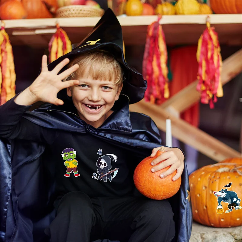 Pegatinas creativas para hacer tu propia bruja, calabaza fantasma, hacer una cara, regalos de Halloween para niños, divertido rompecabezas mezclado y combinado, juguete de pegatinas