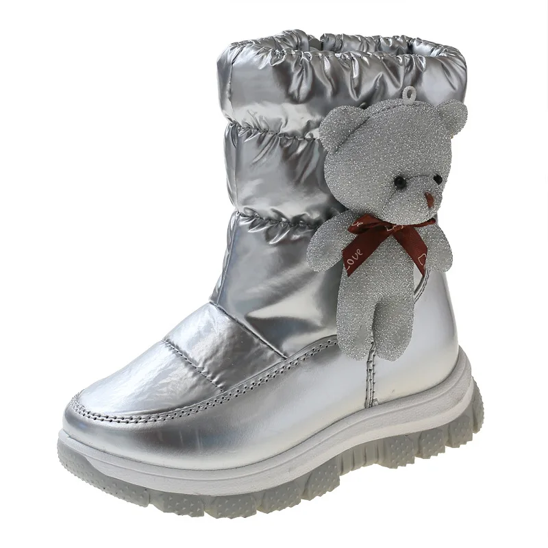 Kids Shoes Winter Boots for Boy Waterproof Pu Upper Baby Girls Child Plus Velvet Thickened Footwear Non-Slip Warm