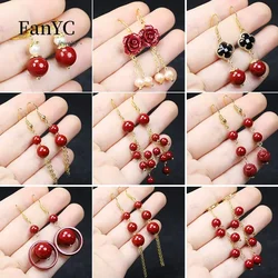 Natural Purple Gold Sand Rose Pearl Earrings Cinnabar Tassel Transshipment Pearl Earrings Women Fashion Jewelry Holiday Gift