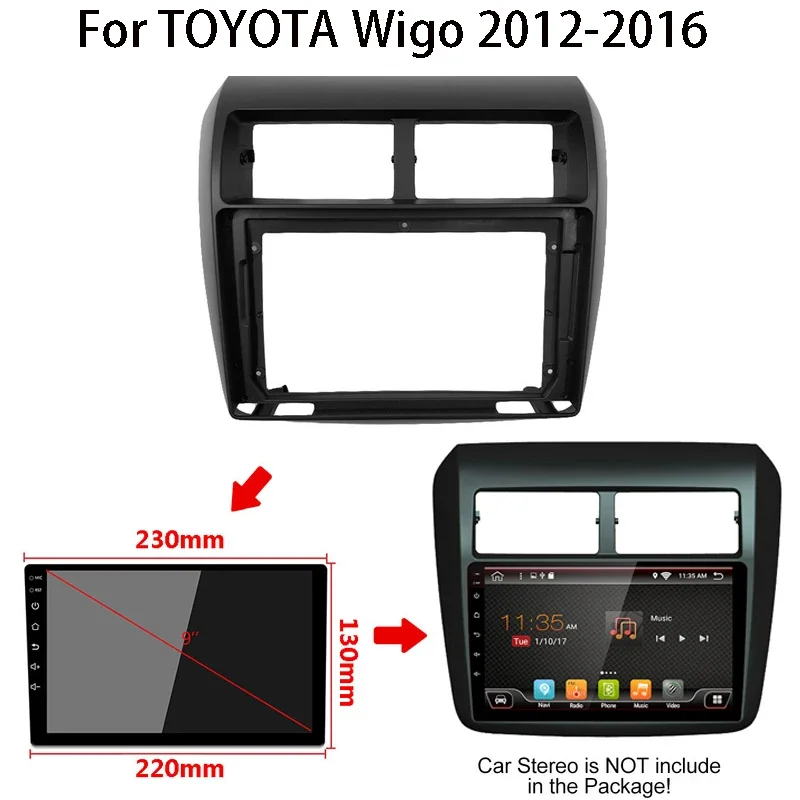 

Автомобильная рама 2Din, 9-дюймовая рамка для Toyota AGYA WIGO 2013 2014 2015 2016 2017 2018 2019 Комплект панели аудиосистемы с отделкой приборной панели